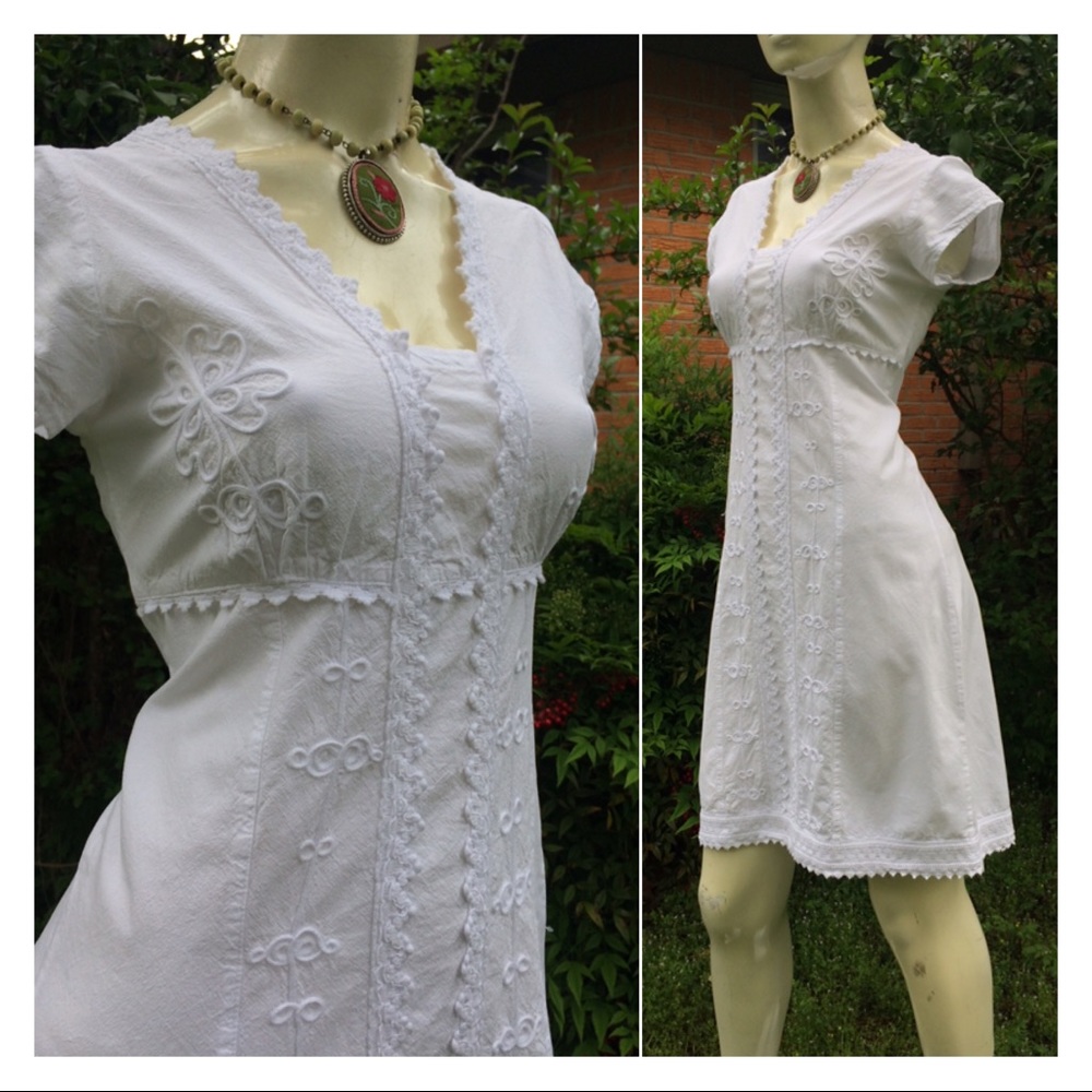 La Cotonniere White Cotton Battenburg Lace Dress